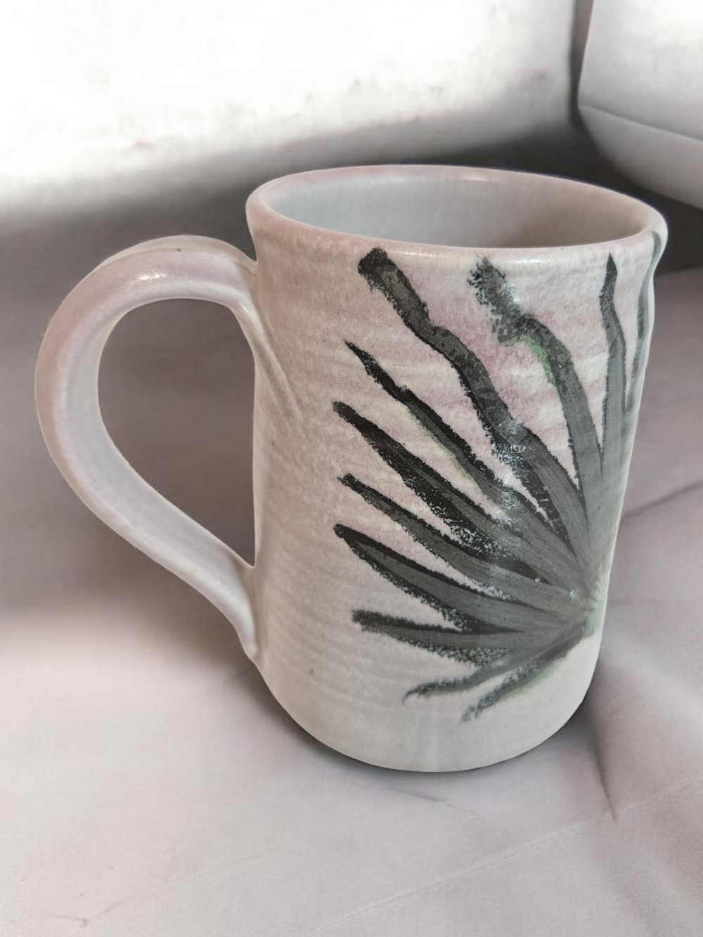 Kim Hau Ceramics Stoneware Mug Botanical Fern Palm Handmade Art Pottery Cream